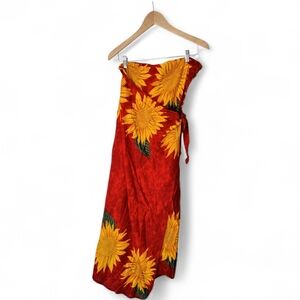 Red Sunflower Print Wrap Skirt Vintage Paper Tag Size Small E Komo Mai